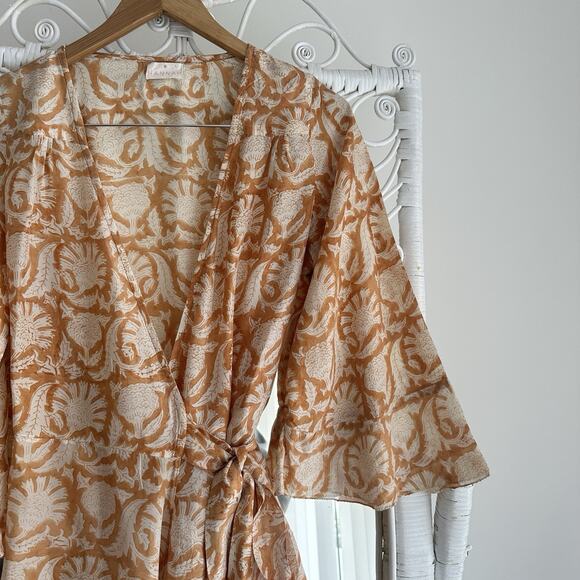 Hannah Artwear Luna Wrap Dress OS Silk Indian Block Print Boho Ruffle Feminine - Picture 5 of 14